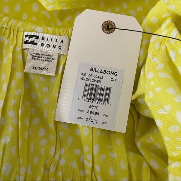 Billabong Yellow Wildflower Lightweight Flowy Minidress Mini Dress 10 M new nwt - Picture 10 of 12